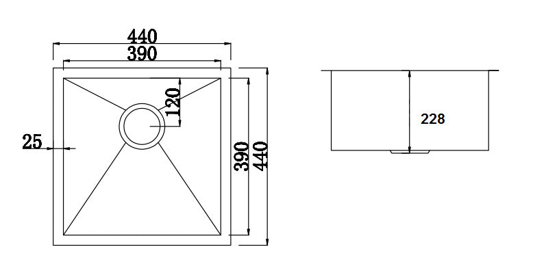 Stainless Steel Sink - 440 x 440mm