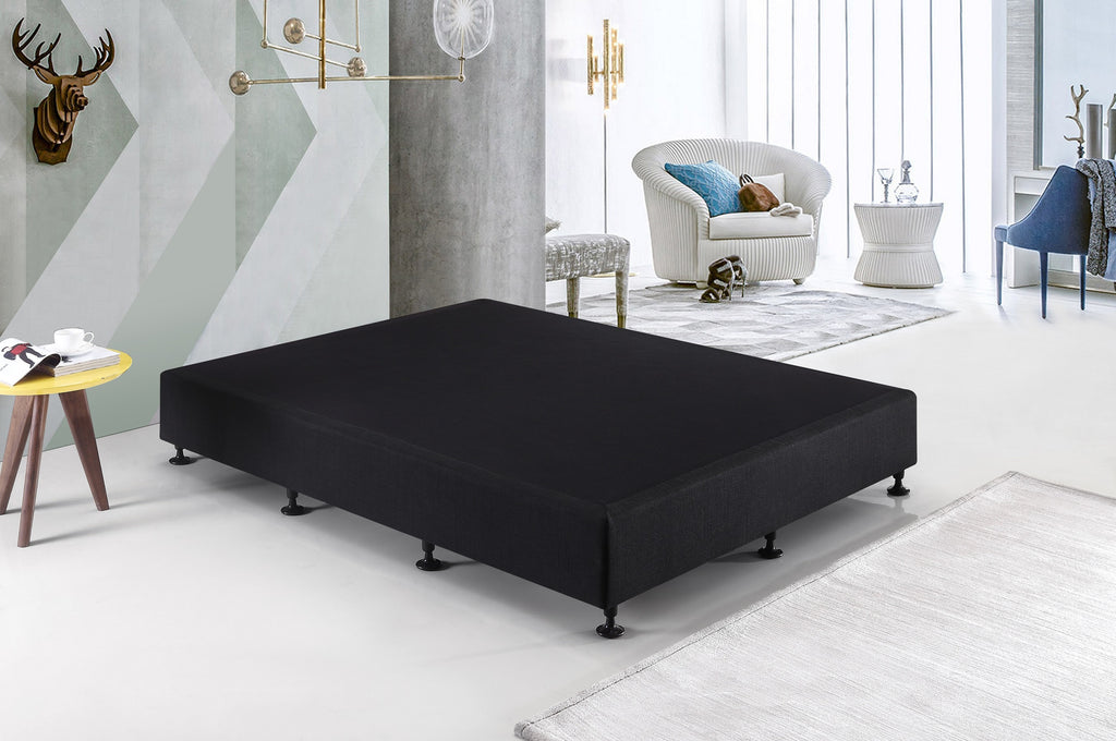 Palermo King Single Ensemble Bed Base Midnight Black Linen Fabric