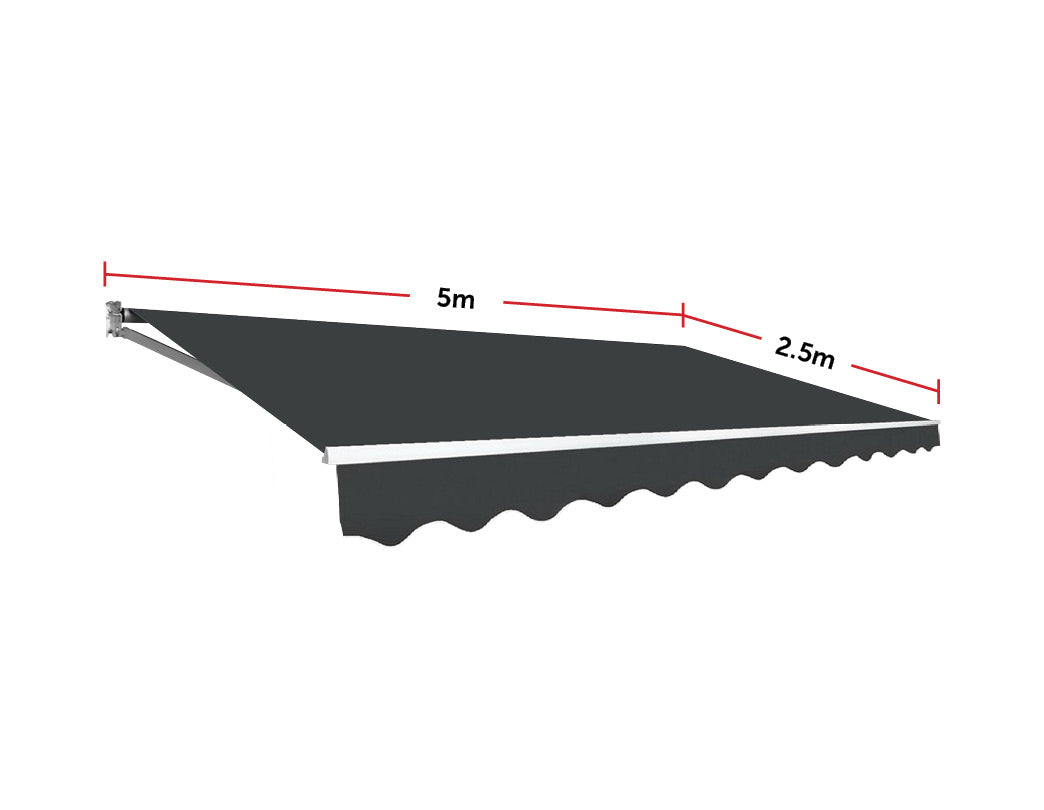 Outdoor Folding Arm Awning Retractable Sunshade Canopy Grey 5.0m x 2.5m