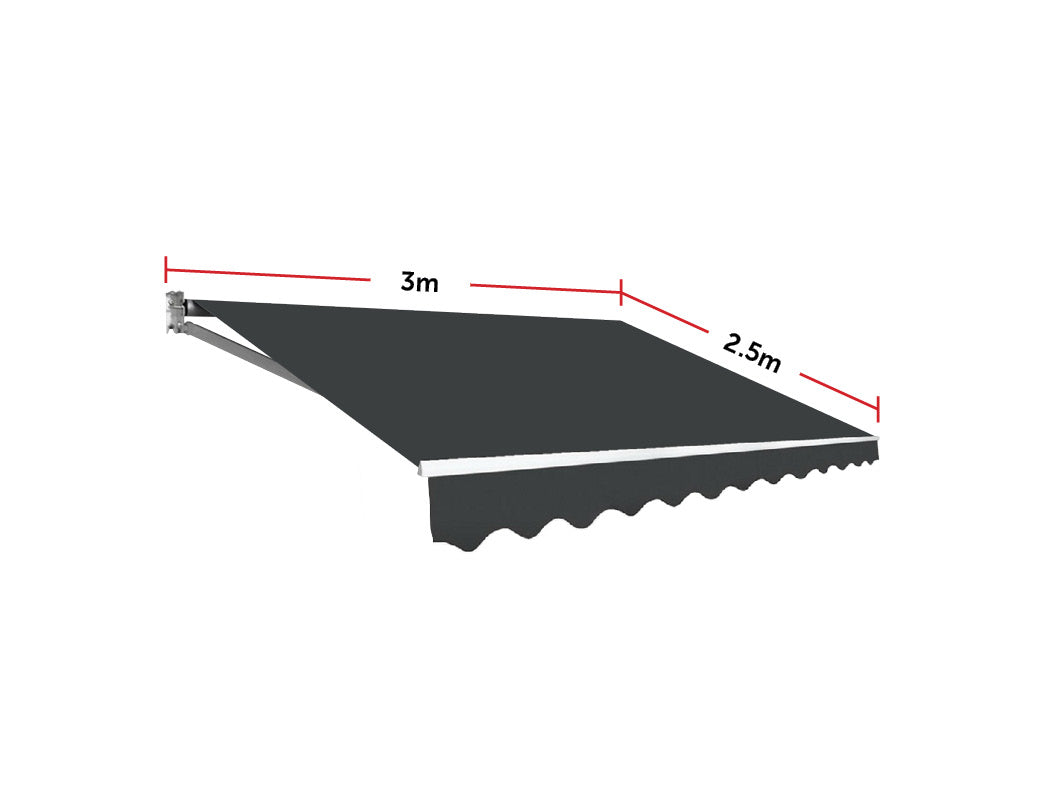 Outdoor Folding Arm Awning Retractable Sunshade Canopy Grey 3.0m x 2.5m