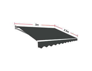 Outdoor Folding Arm Awning Retractable Sunshade Canopy Grey 3.0m x 2.5m