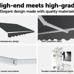 Outdoor Folding Arm Awning Retractable Sunshade Canopy Grey 3.0m x 2.5m