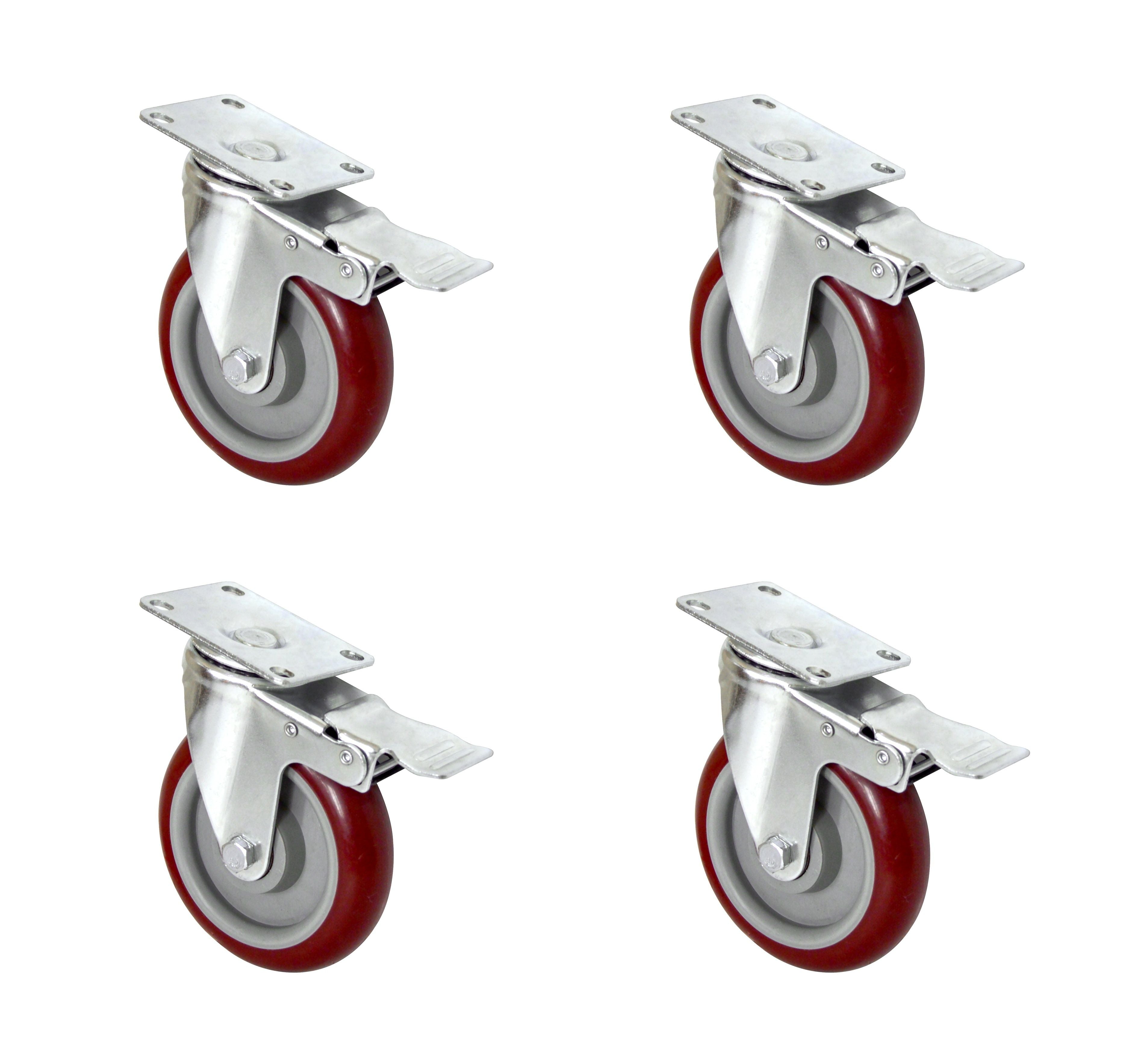 4 X 5" Heavy Duty 400kg Swivel Castor Wheels Trolley Furniture Caster All Brake