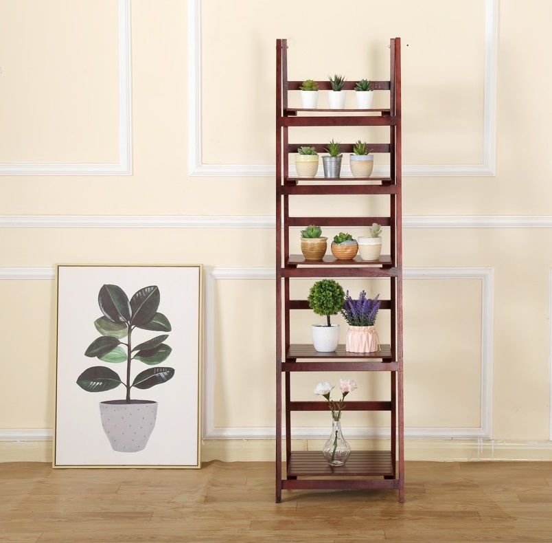 5 Tier Wooden Ladder Shelf Stand Storage Book Shelves Shelving Display Rack