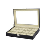 Watch Box - 24 Slot Luxury Display Case With Framed Glass Lid