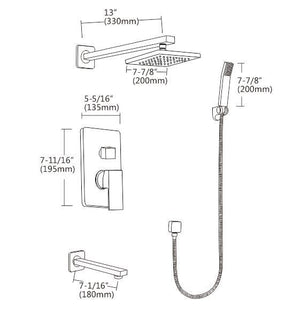 8" Rain Shower Head Straight Wall Arm Mixer Set Wall Bath Spout Outlet Tap