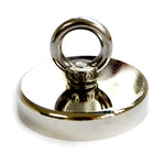 Round Neodymium Fishing Magnet with Countersunk Hole and Eyebolt, 500 LBS pull