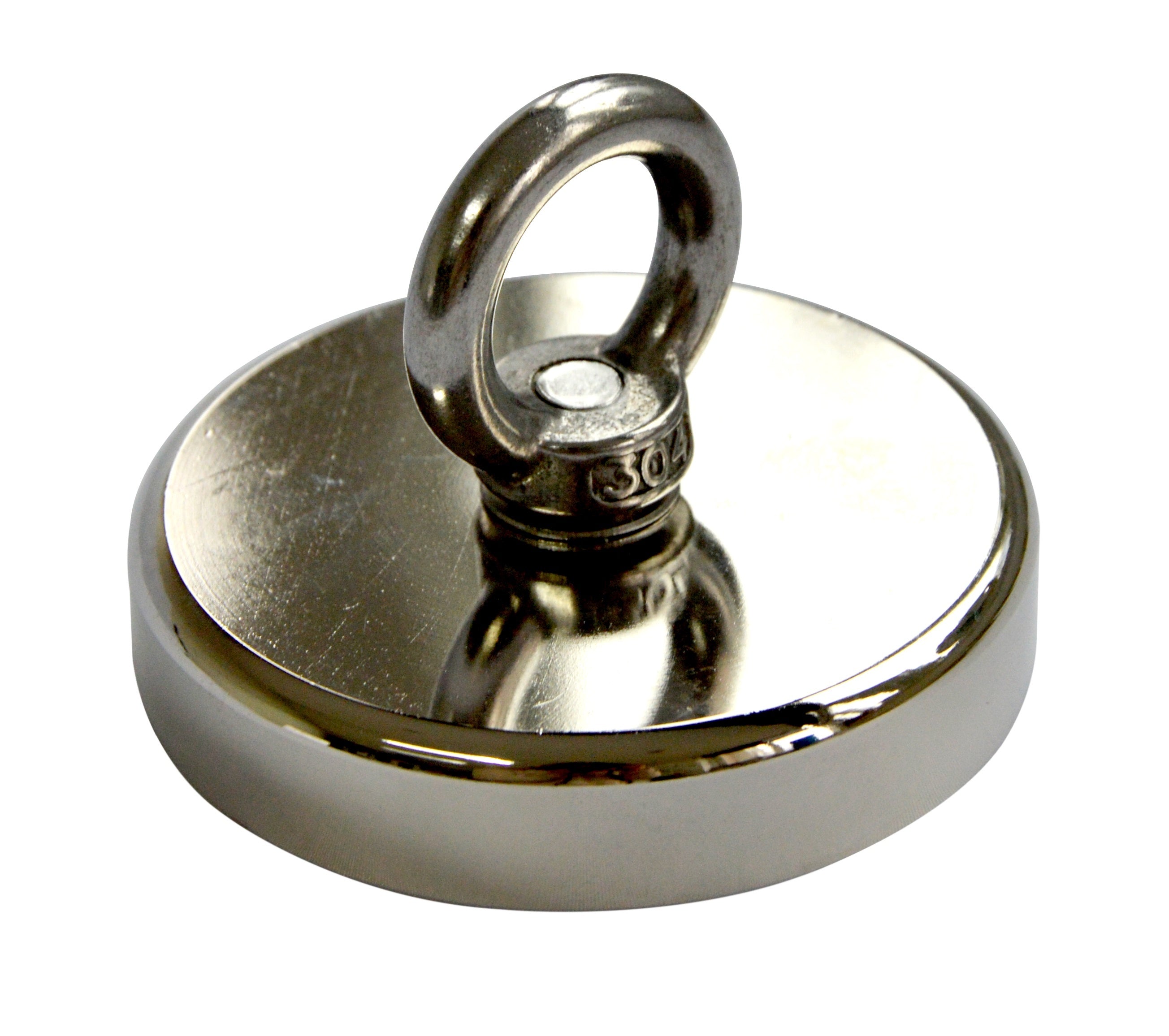 Round Neodymium Fishing Magnet with Countersunk Hole and Eyebolt, 500 LBS pull