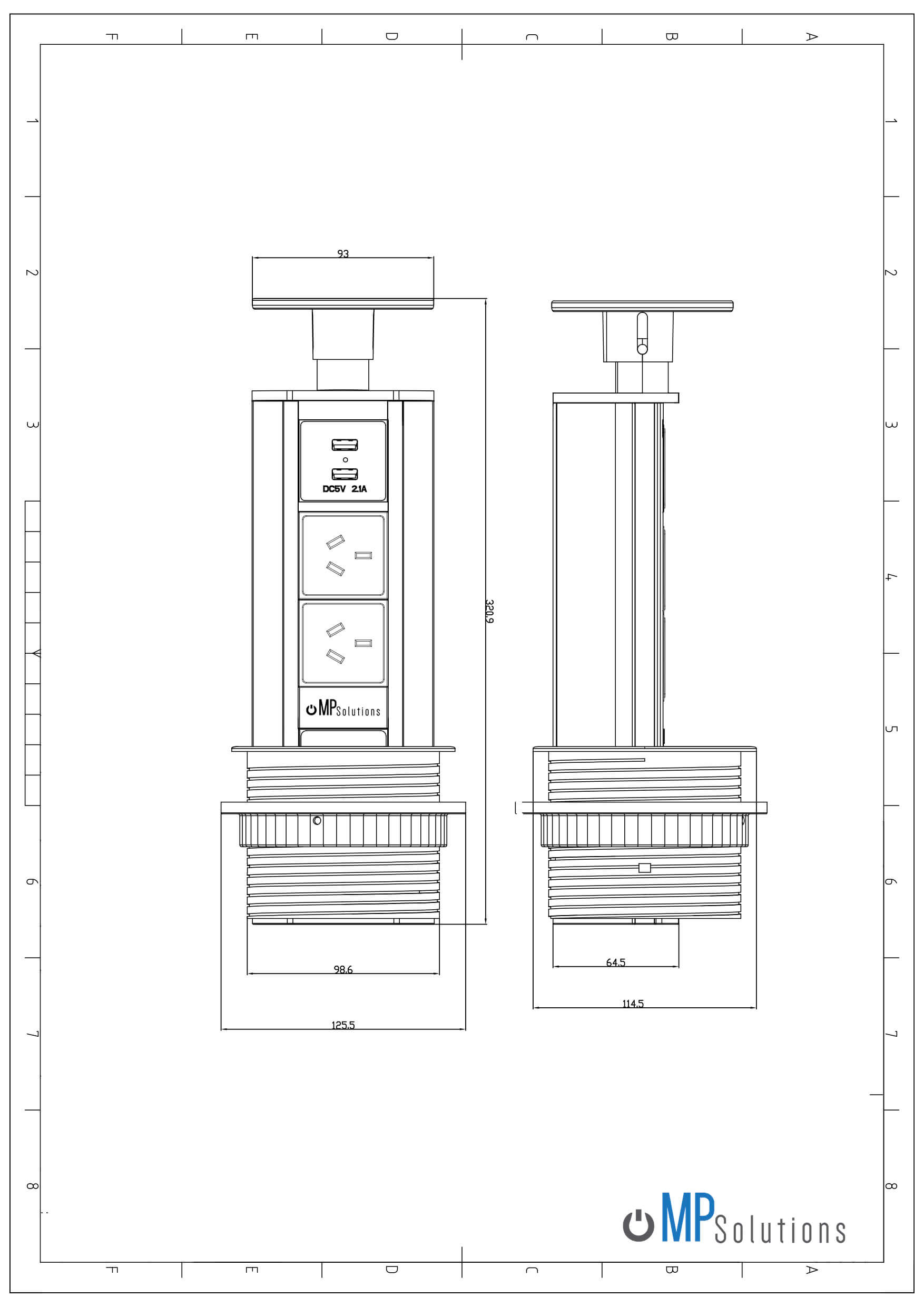 V2SBSS: Black Stainless Steel Pop Up Power Point