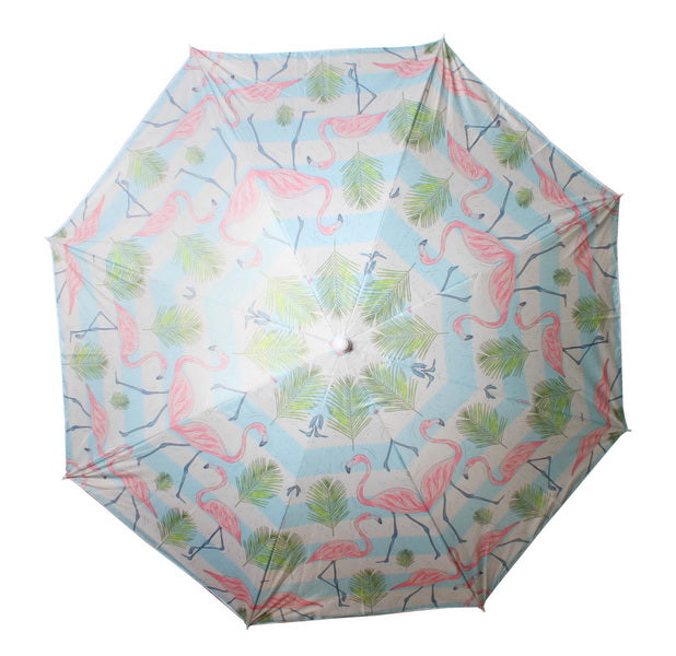 Beach Umbrella 180cm Vintage Flamingo Design