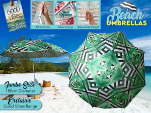 Beach Umbrella 180cm Geo Palm Design