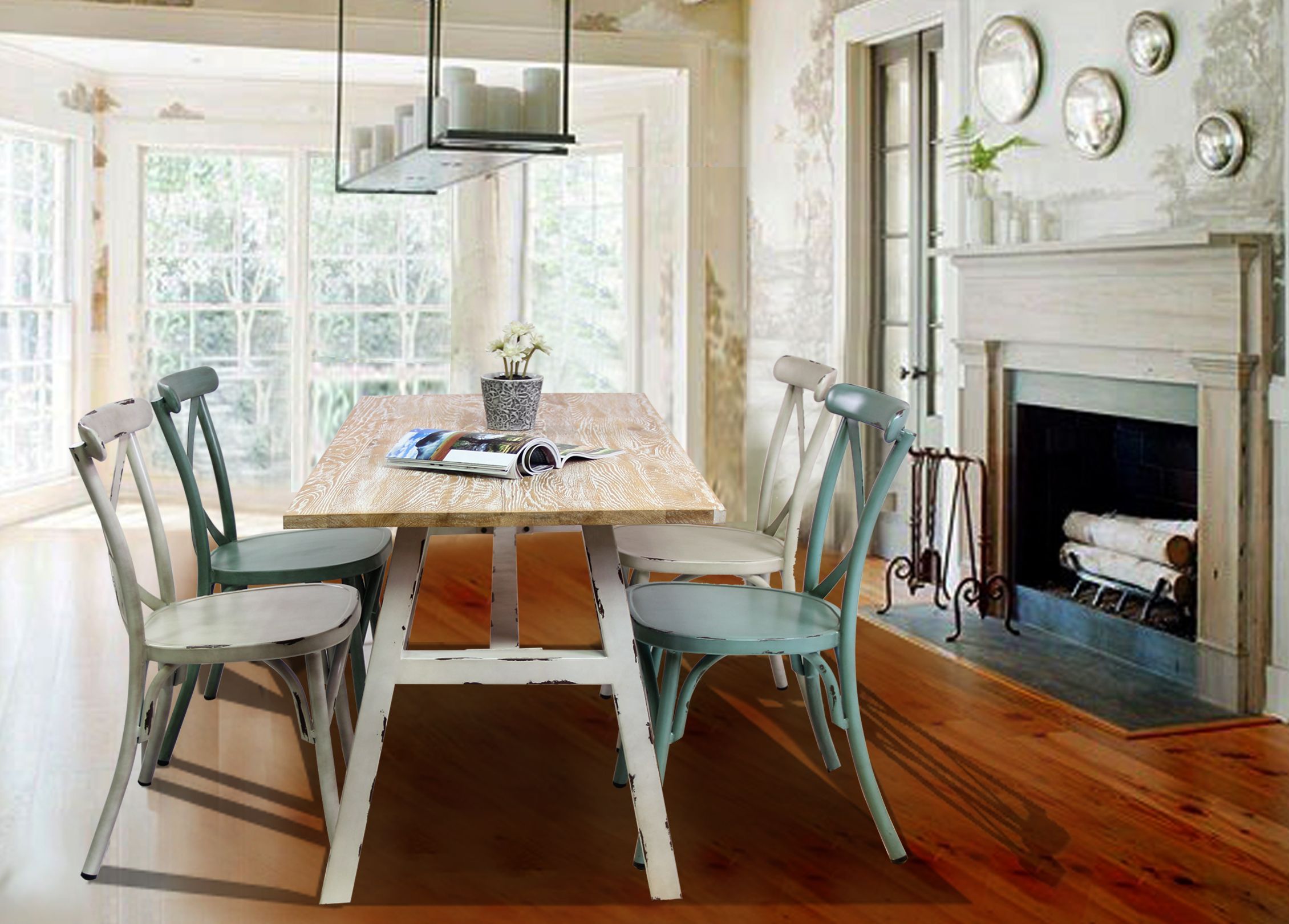 Steel Dining Table With Ash Wood Top   