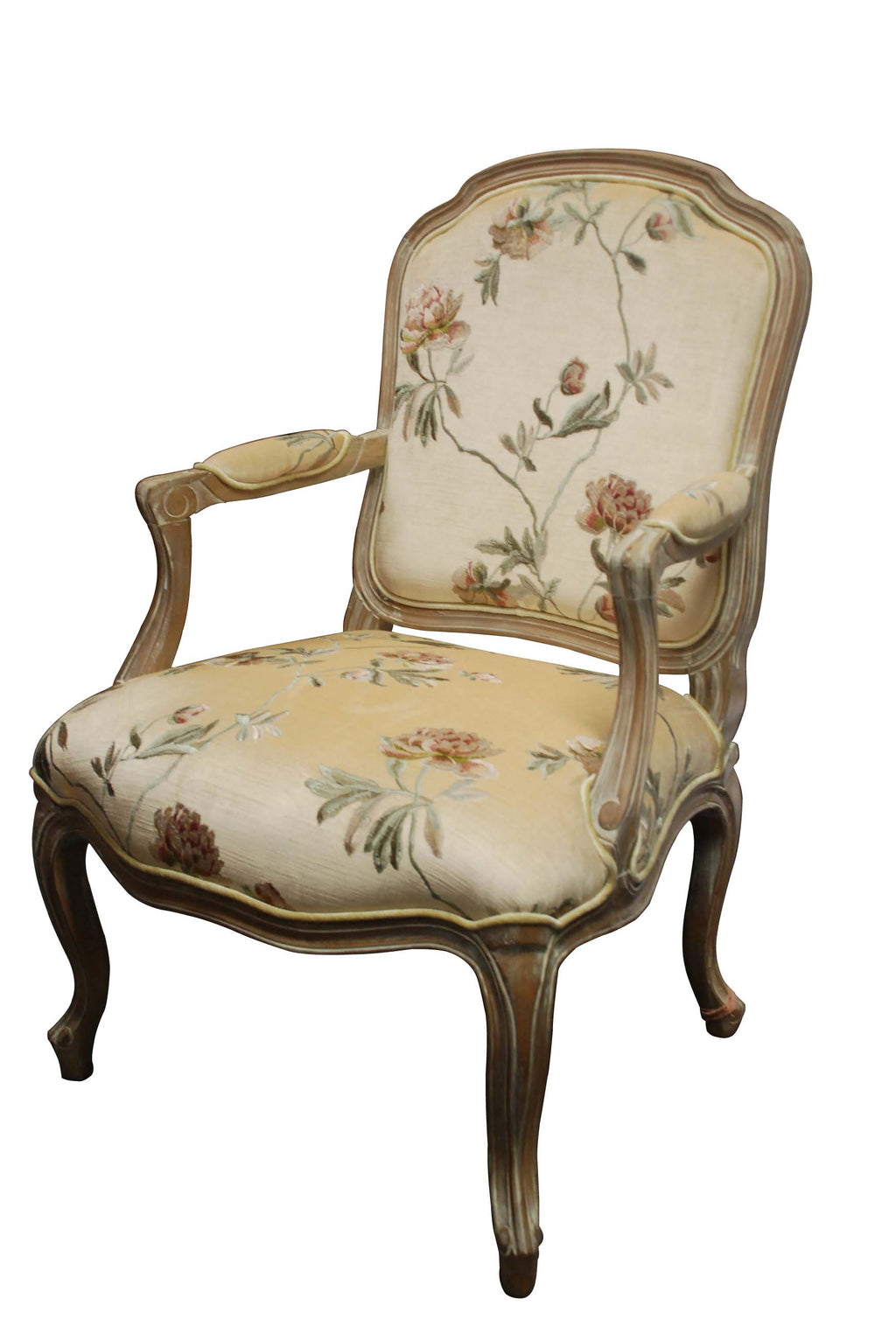 Wash White Louis XV Chair With Flower Fabric