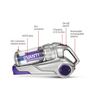 Devanti 120W Handstick Bagless Cordless Vacuum Cleaner Purple Grey with Spare Battery