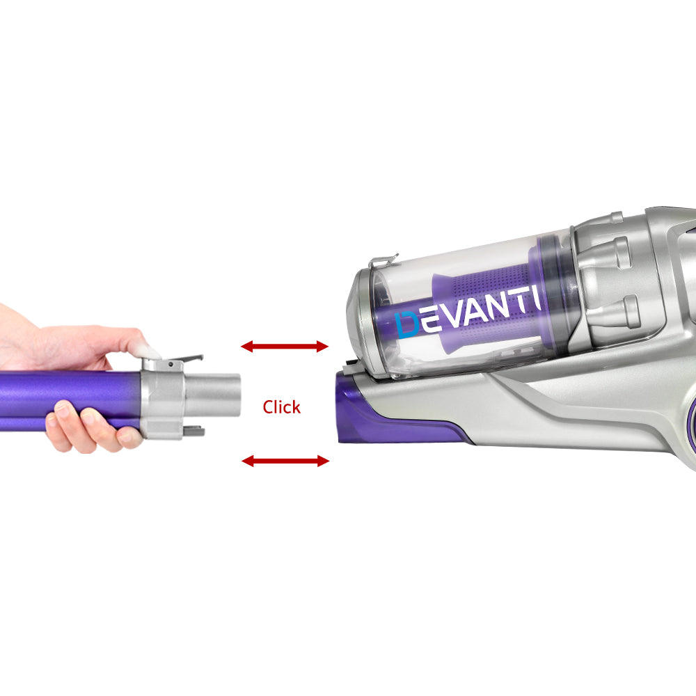 Devanti 120W Handstick Bagless Cordless Vacuum Cleaner Purple Grey with Spare Battery