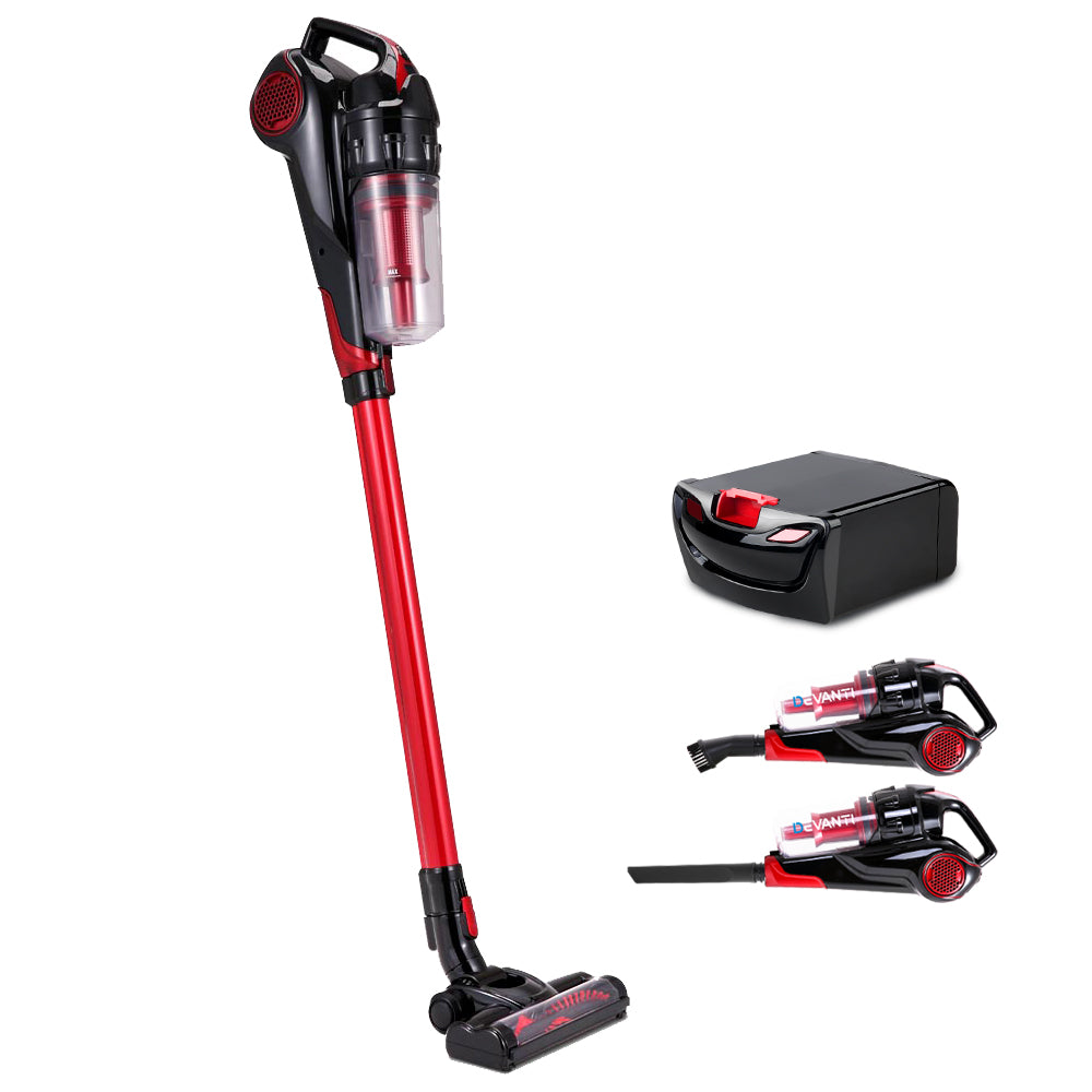 Devanti 120W Stick Handstick Cordless Vacuum Cleaner Red Black with Spare Battery