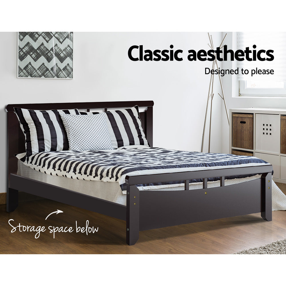 Artiss Double Size Wooden Bed Frame - Dark Cherry