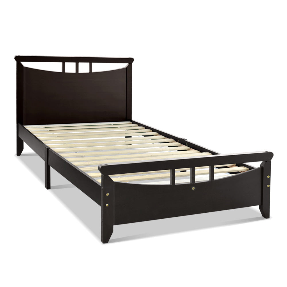 Artiss Single Size Wooden Bed Frame - Dark Cherry