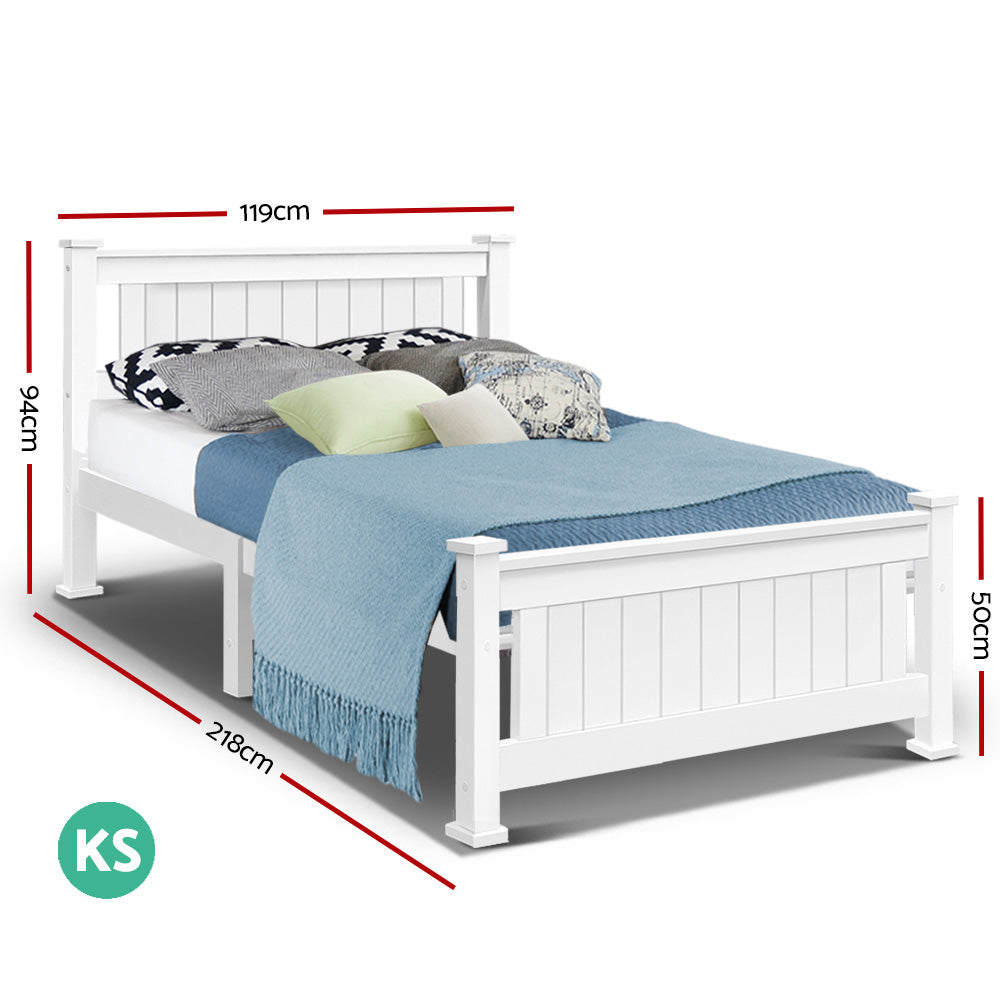 King Single Wooden Bed Frame - White