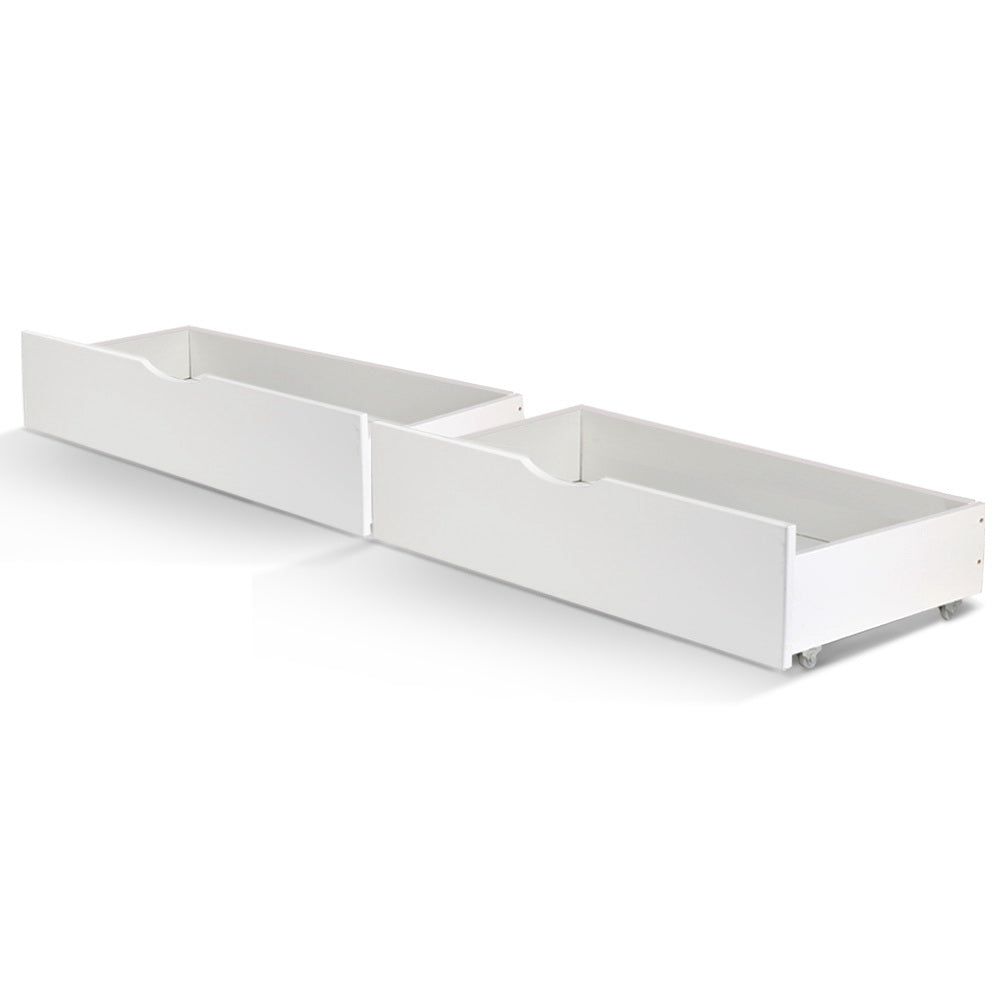 Artiss Set of 2 Single Size Wooden Trundle Drawers - White