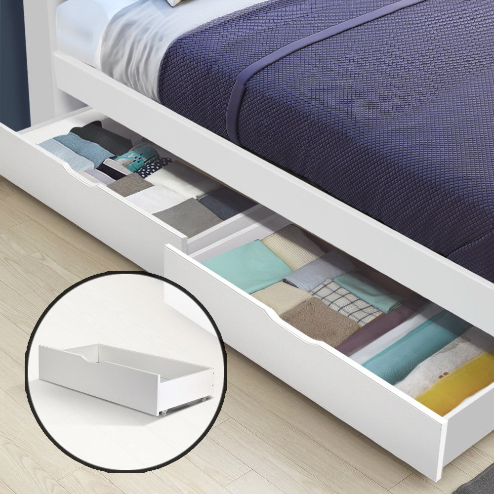 Artiss Set of 2 Single Size Wooden Trundle Drawers - White