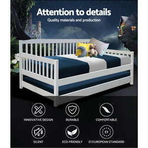 Artiss Single Wooden Trundle Bed Frame Timber Kids Adults