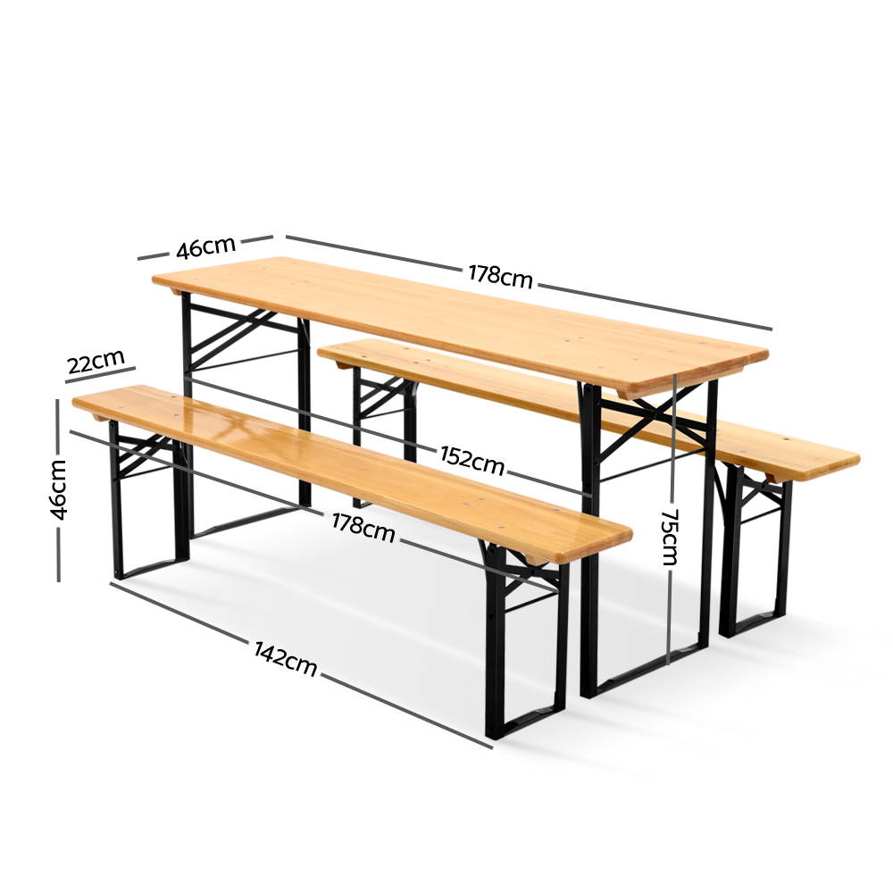 Artiss Wooden Outdoor Foldable Bench Set - Natural