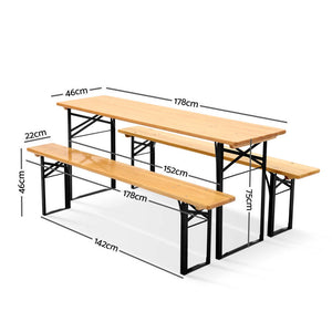Artiss Wooden Outdoor Foldable Bench Set - Natural