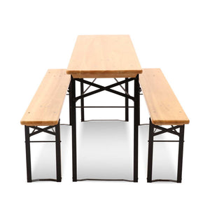 Artiss Wooden Outdoor Foldable Bench Set - Natural