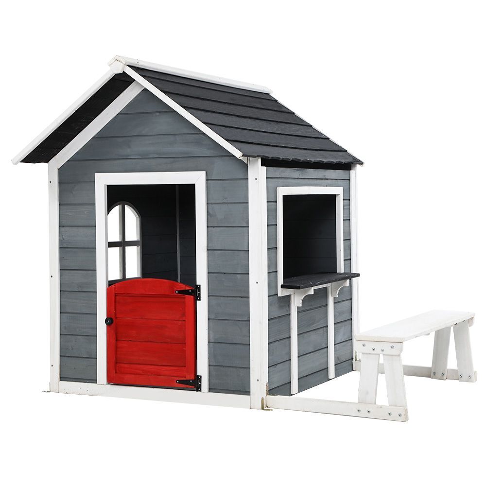 Kids Cubby House Outdoor Pretend Play Bench Wooden Playhouse Childrens