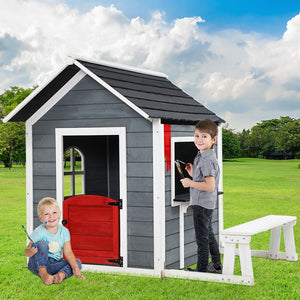 Kids Cubby House Outdoor Pretend Play Bench Wooden Playhouse Childrens