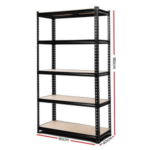 0.9M 5-Shelves Steel Warehouse Shelving Racking Garage Storage Rack Black