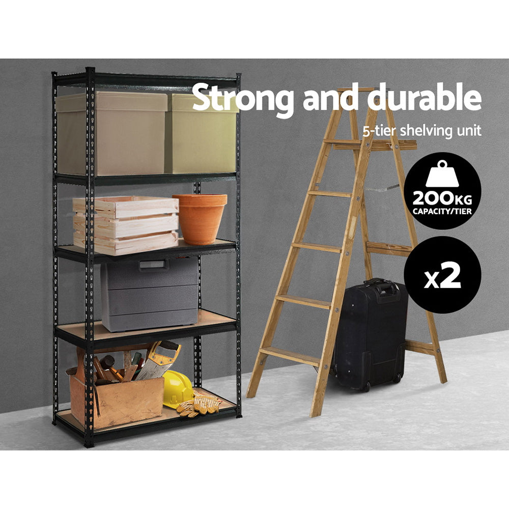 2x0.9M 5-Shelves Steel Warehouse Shelving Racking Garage Storage Rack Black