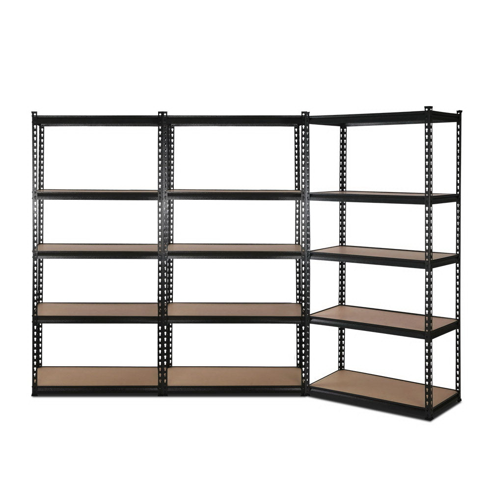 3x0.9M 5-Shelves Steel Warehouse Shelving Racking Garage Storage Rack Black