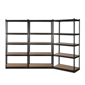 3x0.9M 5-Shelves Steel Warehouse Shelving Racking Garage Storage Rack Black