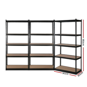 3x0.9M 5-Shelves Steel Warehouse Shelving Racking Garage Storage Rack Black