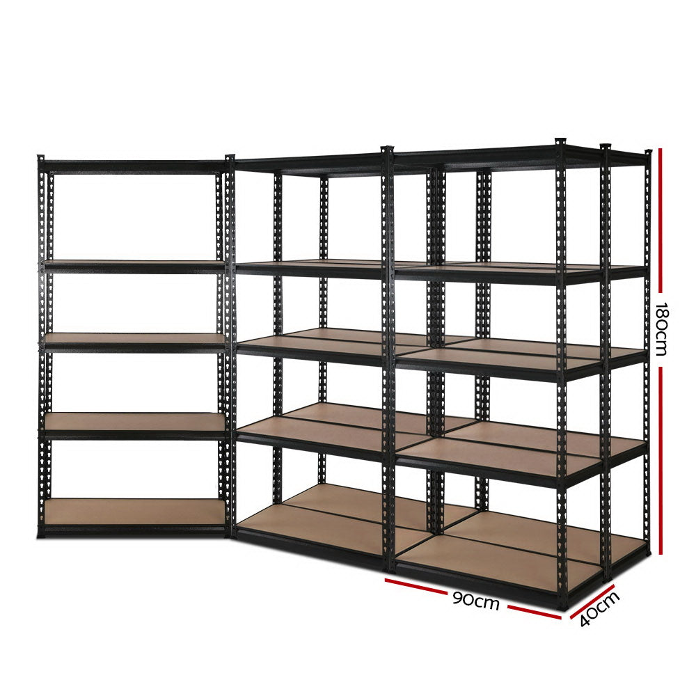 5x0.9M 5-Shelves Steel Warehouse Shelving Racking Garage Storage Rack Black