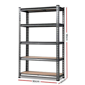 0.9M 5-Shelves Steel Warehouse Shelving Racking Garage Storage Rack Grey