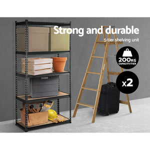 2x0.9M 5-Shelves Steel Warehouse Shelving Racking Garage Storage Rack Grey