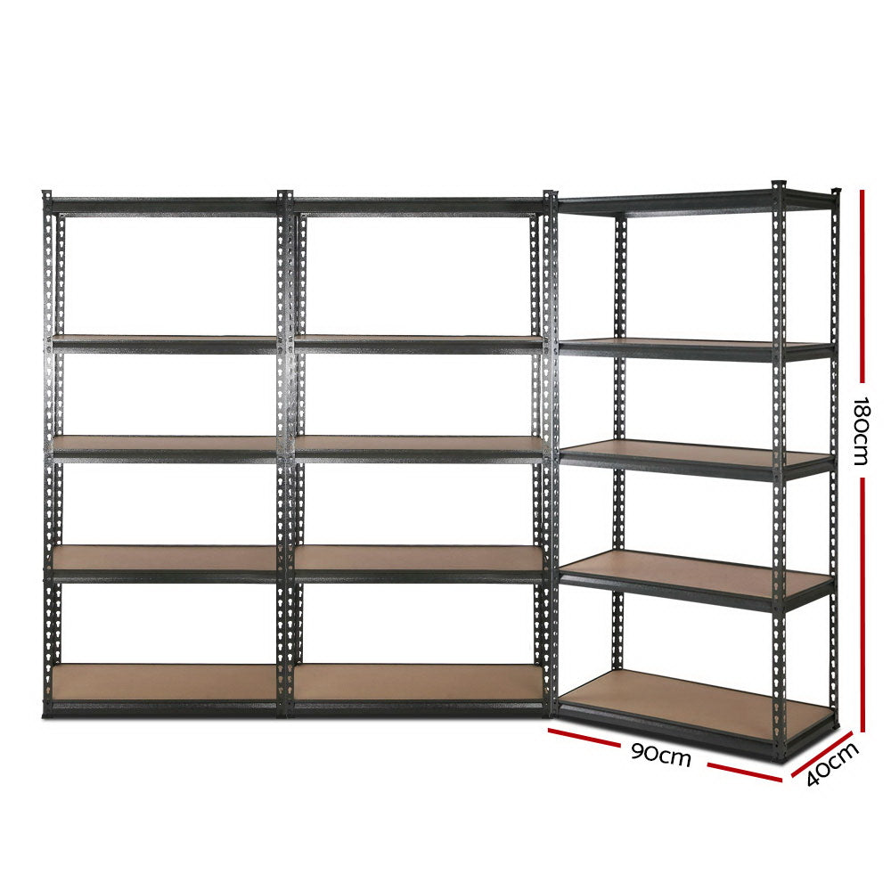 3x0.9M 5-Shelves Steel Warehouse Shelving Racking Garage Storage Rack Grey