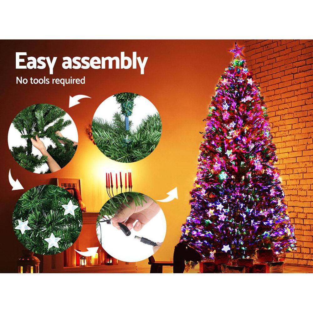 Jingle Jollys 2.4M 8FT LED Christmas Tree Xmas Optic Fiber Multi Colour Lights