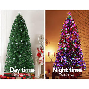 Jingle Jollys 2.4M 8FT LED Christmas Tree Xmas Fibre Optic Multi Colour Lights Bonus Bag