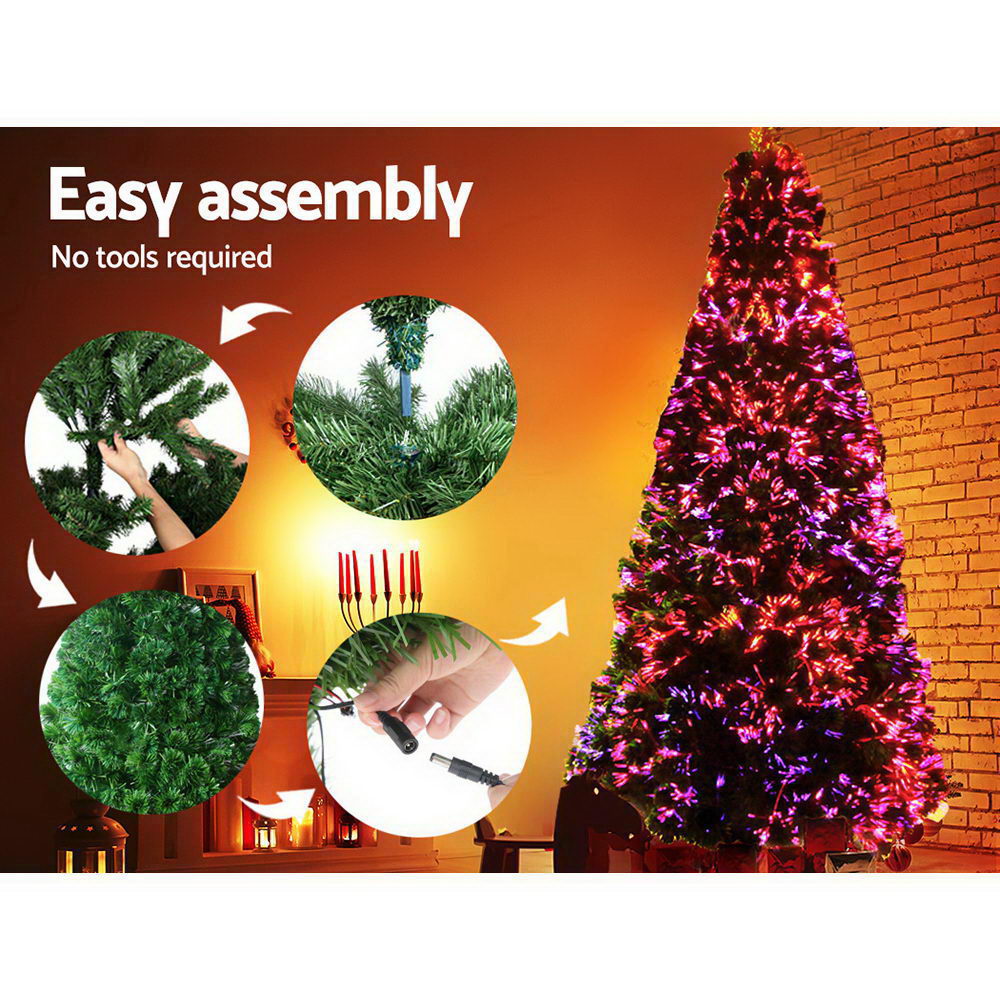 Jingle Jollys 2.4M LED Christmas Tree Xmas Multi Colour Lights Fibre Optic Decorations 8FT Bonus Bag