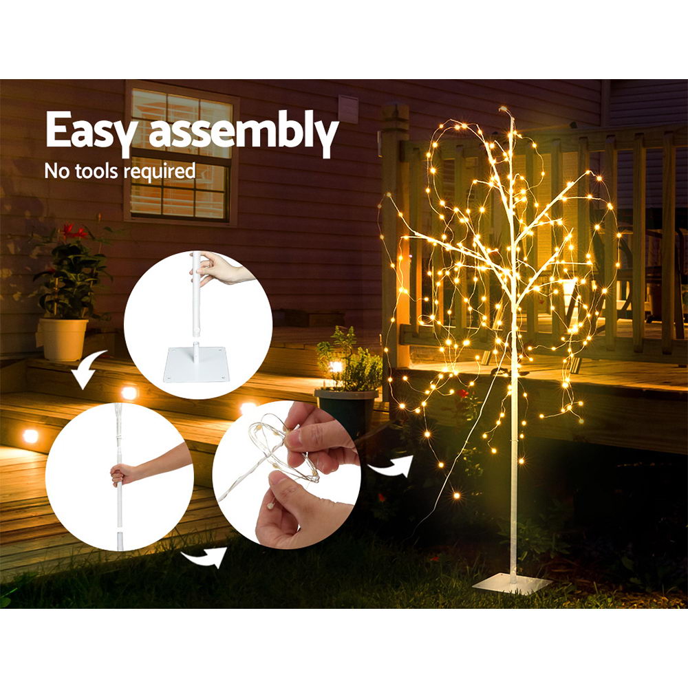 Jingle Jollys 1.5M LED Christmas Willow Tree 240 LED Xmas Warm White Optic Fiber