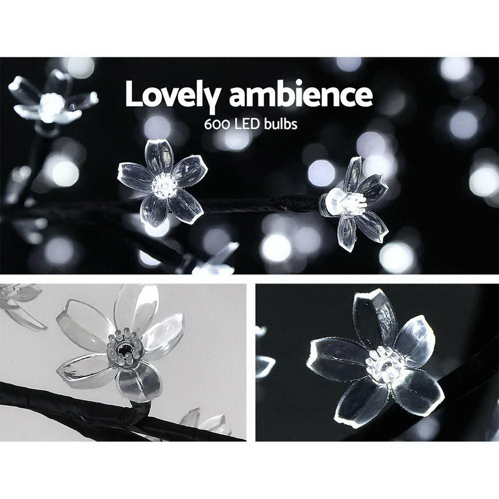 Jingle Jollys 2.5M LED Christmas Tree Blossom Twig 600 Fibre Optic Cold White Xmas Decorations Bonus Bag