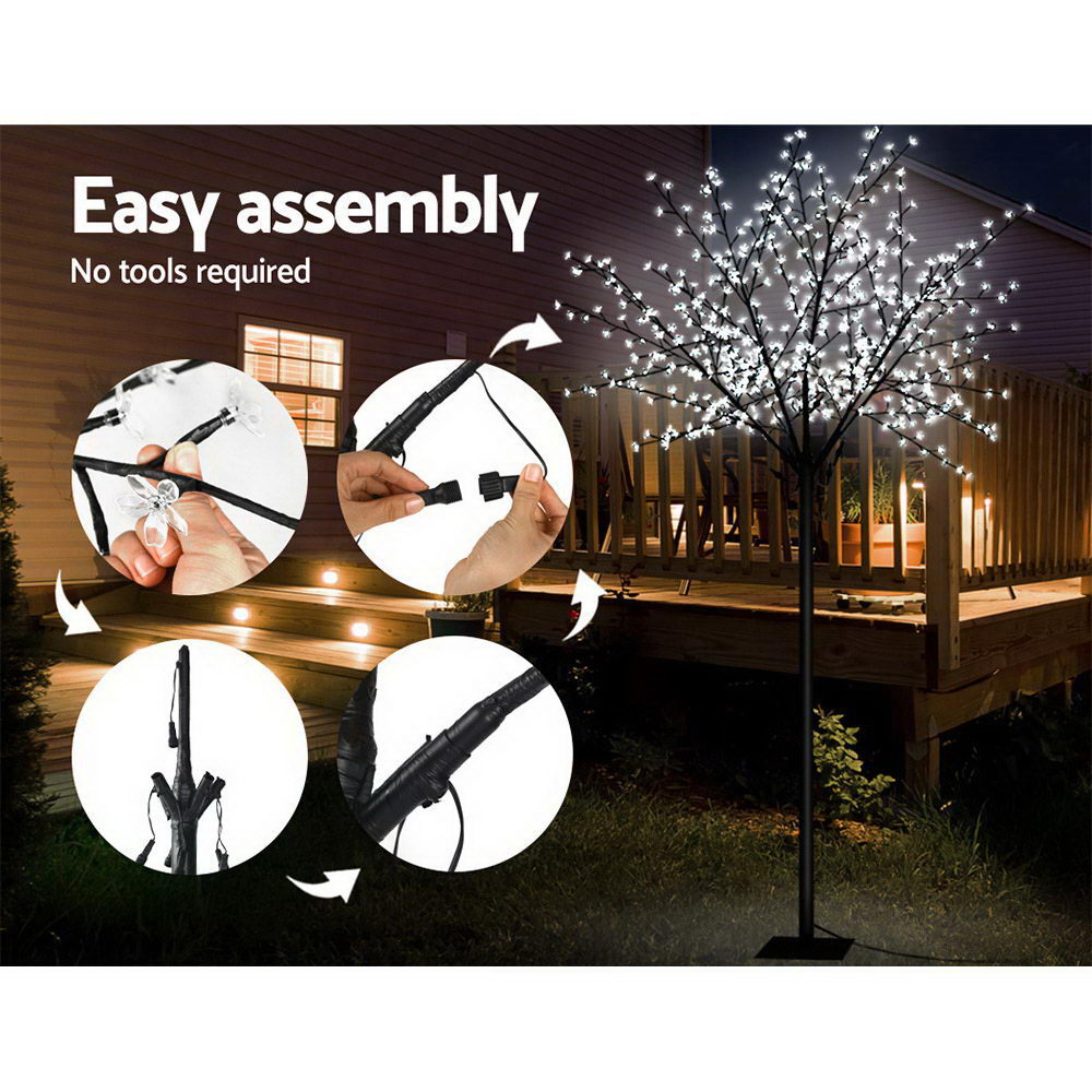 Jingle Jollys 2.5M LED Christmas Tree Blossom Twig 600 Fibre Optic Cold White Xmas Decorations Bonus Bag