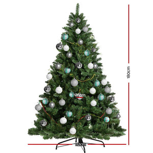 Jingle Jollys 6FT 1.8M Christmas Tree Baubles Balls Xmas Decorations Green Home Decor 800 Tips Green Silver