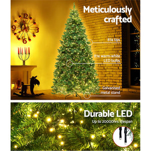 Jingle Jollys 1.8M 6FT Christmas Tree 874 LED Lights 874 Tips Warm White Green