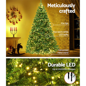 Jingle Jollys 2.1M 7FT Christmas Tree 1134 LED Lights 1134 Tips Warm White Green