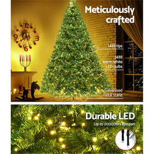 Jingle Jollys 2.4M 8FT Christmas Tree 1488 LED Lights 1488 Tips Warm White Green